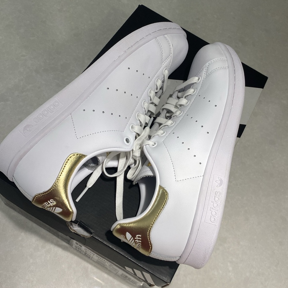 New ADIDAS ORIGINALS SNEAKER STAN SMITH WHITE/GOLD METALLIC WOMEN Size 10 in box - Picture 11 of 17
